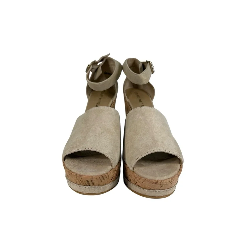 Stuart Weitzman Beige Suede Cork Wedge Sandal Women's Size‎ 10.5